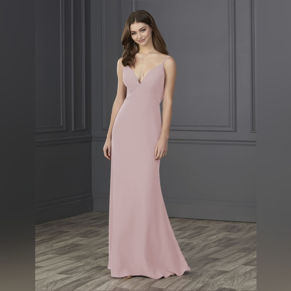 CHRISTINA WU Ballet Pink Chiffon A Line Gown w/ V Front & Low Cowl Back- Size 12